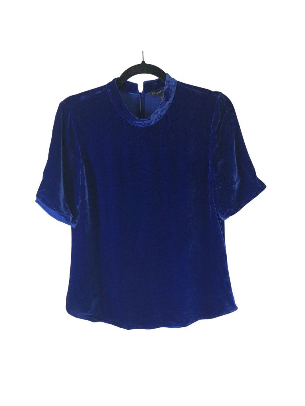 Eileen Fisher Womens Velvet Royal Blue Top XXS Rayon/Silk Mock Neck Short Sleeve